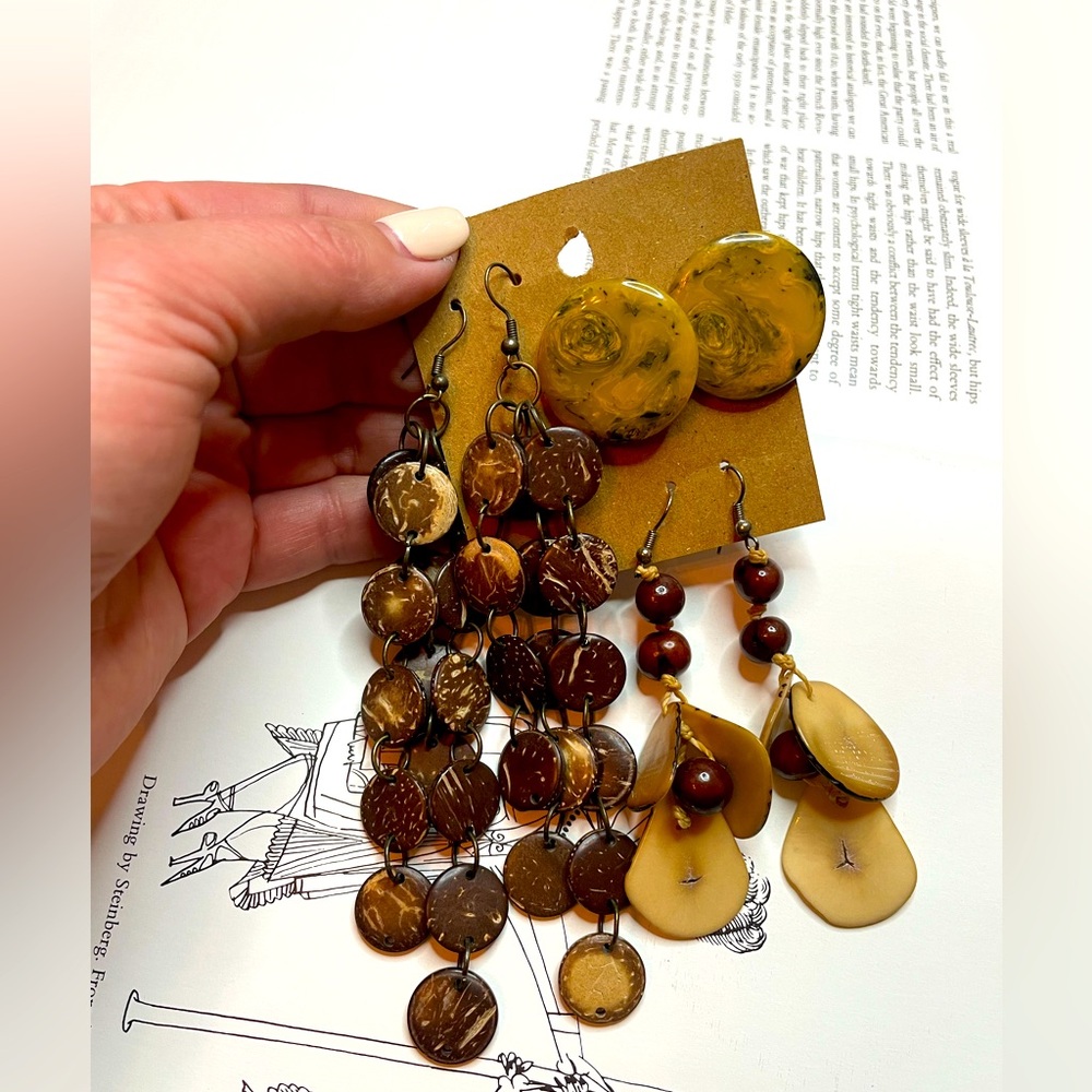 Set of 3 Vintage 90's Boho Hippie Pierced Dangle Earrings